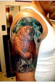 Big arm colored bear tattoo pattern in water