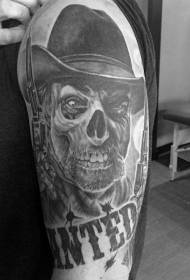 Padrão de tatuagem de caveira de ombro ocidental cinza cowboy demônio