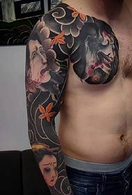 Old traditional japanese style colored half armor tattoo picture