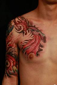 Hladan i privlačan obojeni uzorak tetovaže s pola valova