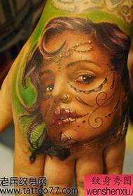 Hand back 3D color beauty portrait tattoo pattern