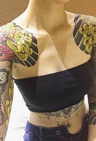 Personality girl color double hemipleto totem tattoo pattern
