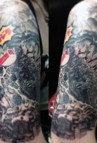 Prekrasna oslikana zli Godzilla tetovaža uzorak