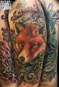 Big arm painted fox with various crystal tattoo patterns