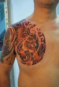 Male half-white tiger tattoo