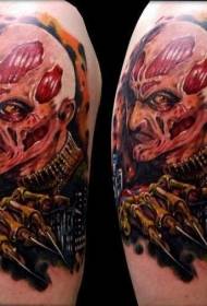 Big arm painted horror Freddy Kruger tattoo pattern