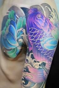 Super cool color half armor squid tattoo