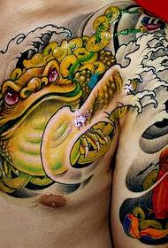 Male painted half armored gold tattoo pattern