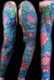 A set of dazzling colored flower arm tattoo designs