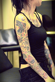 Girl super cute flower arm tattoo pattern