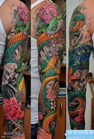 Flower arm color snake tattoo pattern