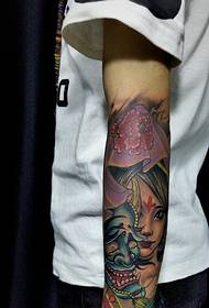 Flower arm tattoo pattern with prajna and flower buds