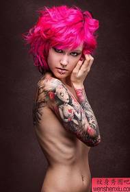 pop woman color flower arm tattoo pattern