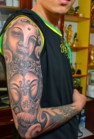 Handsome personality flower arm Buddha head and elephant god tattoo pattern