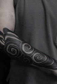 Boy's arm on black gray sketch creative auspicious cloud flower arm tattoo picture
