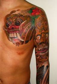 ຮູບແບບ tattoo ເຄິ່ງແບບ: ສີ胛胛ເຄິ່ງ - pattern ດອກແຂນຮູບແບບ tattoo