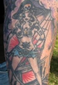 Kukka käsivarren väri merirosvolaiva kallo tatuointi malli