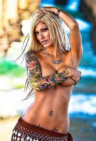 European and American girls sexy personality fashion flower arm tattoo picture picture