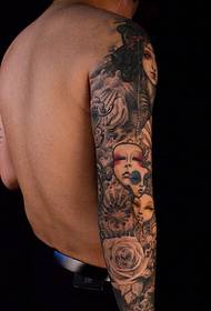 Tatuaje de retrato feminino europeo e americano de brazo de flores