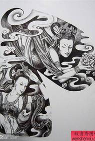 Recomenda unha imaxe de patrón de manuscrito de tatuaje Dunhuang Feitian popular e fermoso