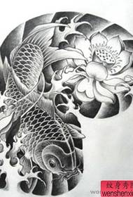 Tetování net sdílení čínské tradiční půl příznivý štěstí šťastný kapr lotus tetování rukopis vzor zobrazení obrázku