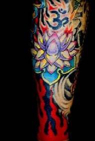 Arm asian lotus and flame color tattoo pattern