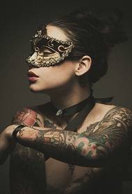 Mask beauty double flower arm tattoo picture fashion eye-catching