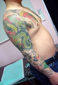 Patron de tatuatge de drac japonès mig japonès amb braç de flors masculí
