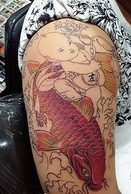 Tattoo pattern combined with red squid and small urchin