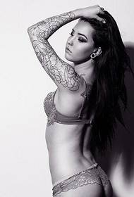 Modello di tatuaggio di moda bikini ragazza fiore bianco e nero