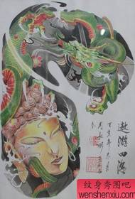 Половина візерунка татуювання: половина шаблона дракона дракона, статуя татуювання статуї Будди