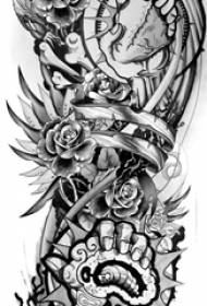 Black sketch creative domineering gear and flower tattoo manuscript
