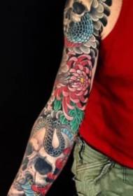 Japanese style old traditional peony flower arm tattoo works pattern 9