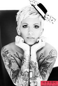 Creative Black Grey Woman Flower Arm Tattoo Works