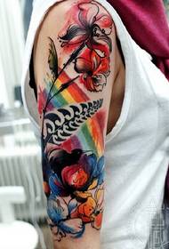 Arm color splash ink tattoo pattern