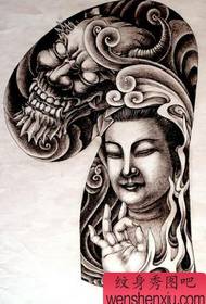 Modeli i tatuazheve gjysëm-hark: model gjysmë-harku tatuazh demon Guanyin