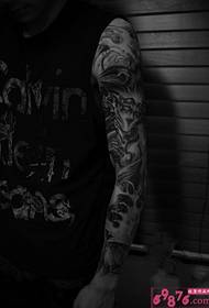 personality full gray radiation mermaid flower arm tattoo