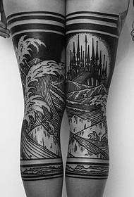 Patrón de tatuaje de perna de brazo de flor negra dominante