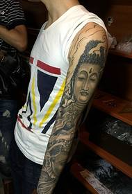 Paj npab tes tattoo daim duab ntawm qhaus thiab Buddha