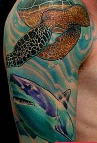 a picture of a European and American marine world flower arm tattoo