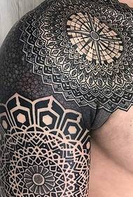 Male super domineering geometric full arm tattoo pattern from tattoo artist Nisak