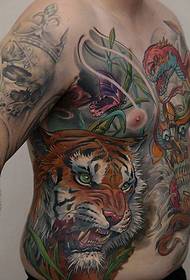 Flower arm men's side ribs on handsome tiger tattoo pictures