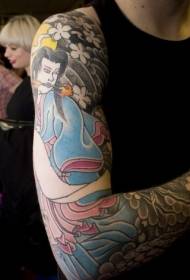 Flower arm color Japanese geisha full set of tattoo patterns