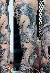 Super Personality Beauty Wolf Head Flower Arm Tattoo