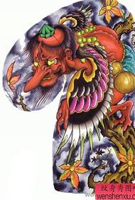 Half a tattoo pattern: Tengu wings tattoo manuscript pattern display
