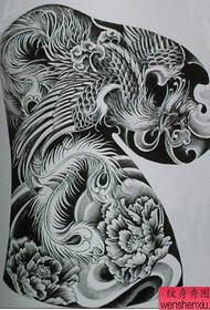 Chinese traditional tattoo elements, semi-dragon, Danfeng, Chaoyang, Phoenix, Peony, tattoo, manuscript pattern recommendation
