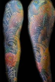 Flower arm color koi fish full set of tattoo patterns