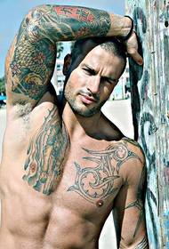 Men's handsome flower arm tattoo pattern