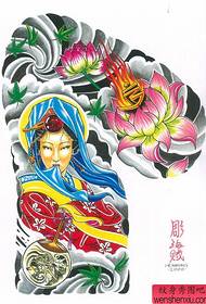 Одна із старих японських традицій, прекрасна, красива, напівпечена красуня, лотос, санскрит, татуювання на листі