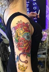 Young school girl flower arm flower tattoo pattern